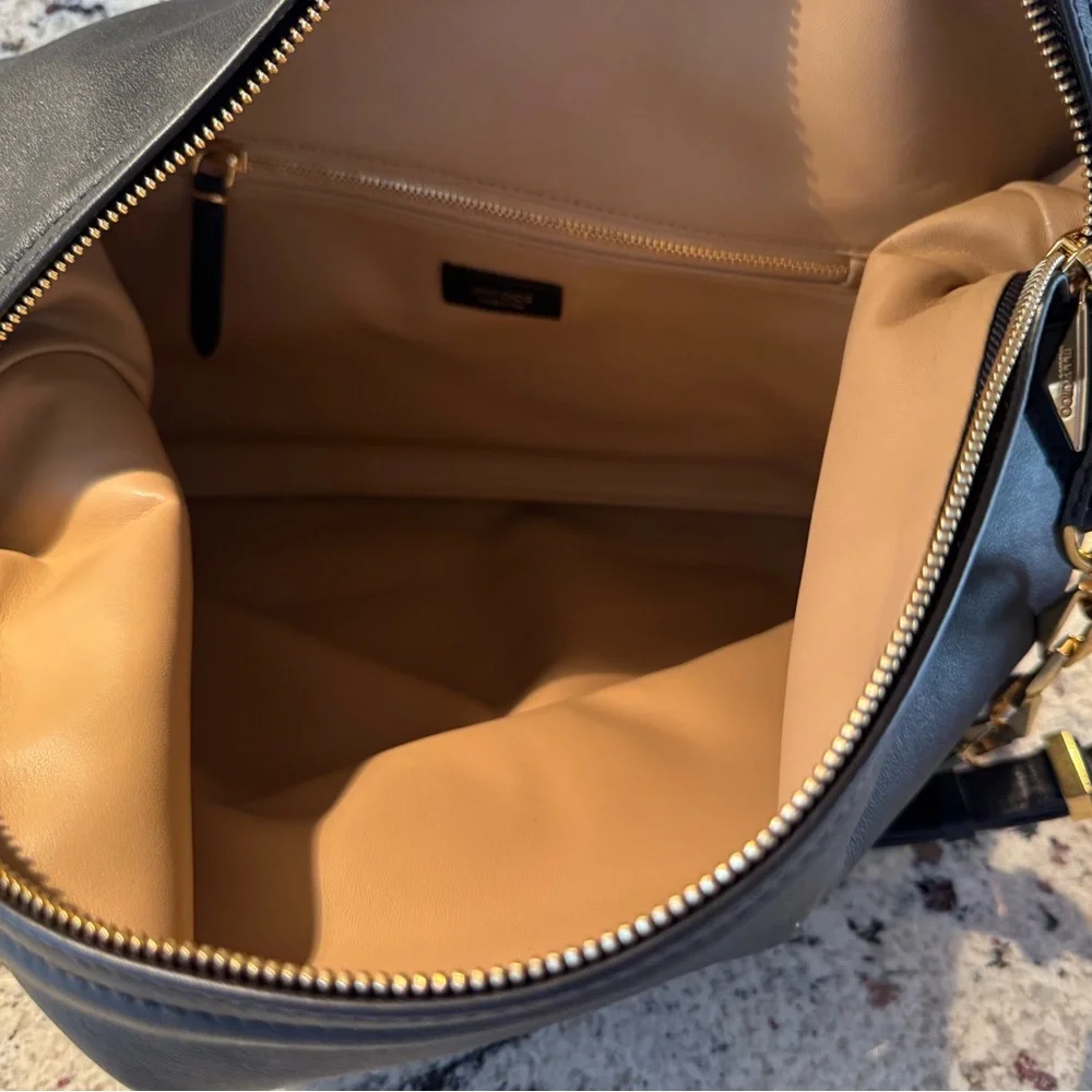 Jimmy Choo Black Hobo Bag with Gold Chain